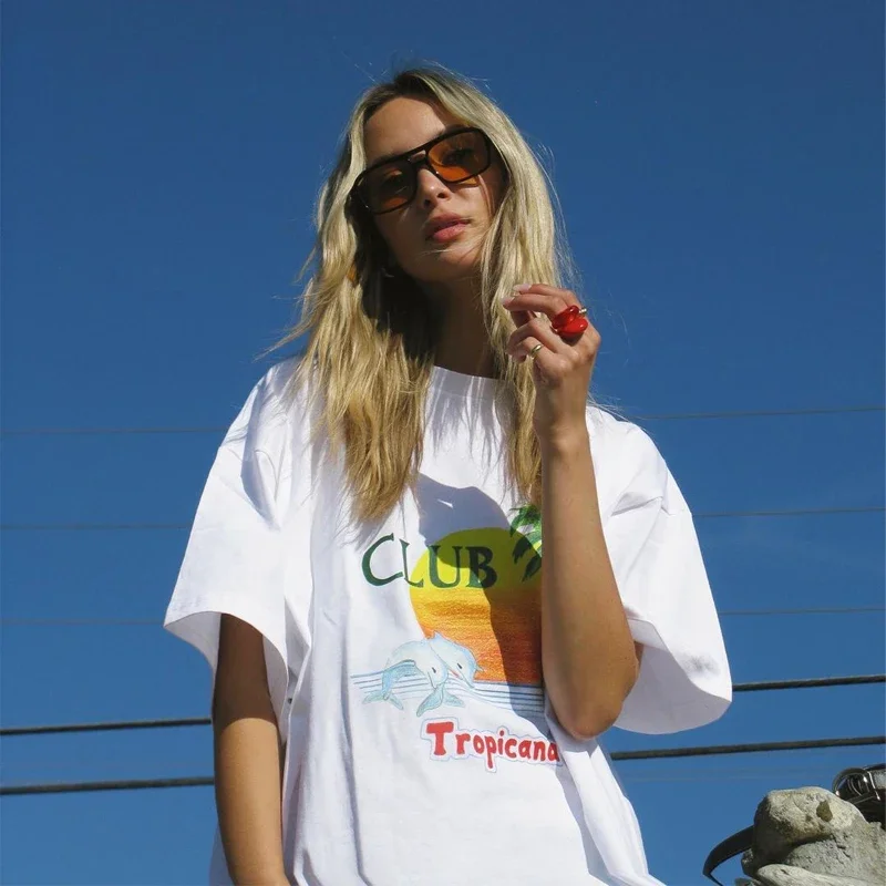 Y2K Retro Tropical Beach Oversized T-Shirt - Vintage Summer Aesthetic Tee