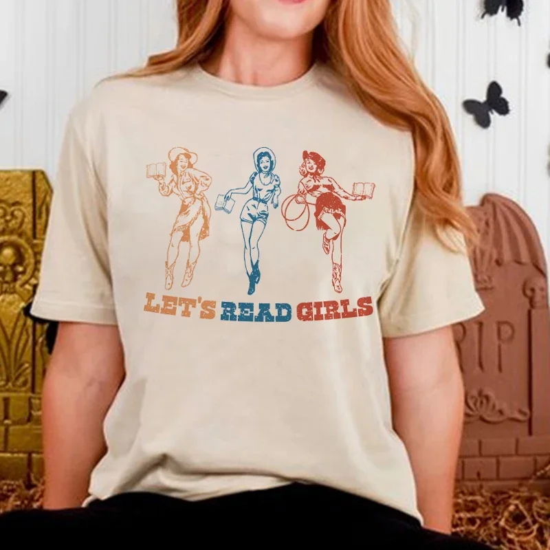 Y2K Retro Western Graphic Tee for Women - Vintage Cowgirl Book Lover T-Shirt