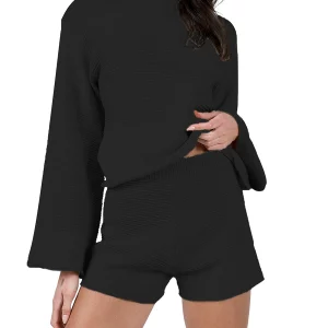 Y2K Rib Knit Shorts Set: Loose Fit Sweater & High Waisted Shorts