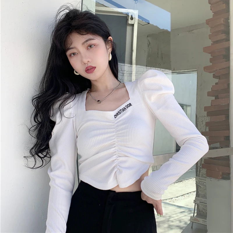 Y2K Romantic Corset Blouse: Puff Sleeve Crop Top for Women