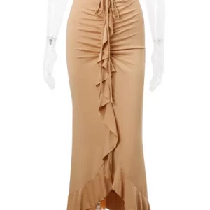 Y2K Ruched Ruffles Maxi Skirt - Streetwear Chic