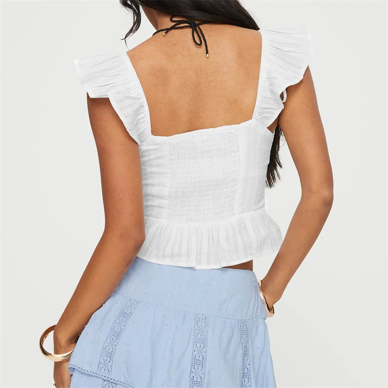 Y2K Ruffle Crop Top: Lace Trim Sleeveless T-Shirt Tank - Solid Color Streetwear