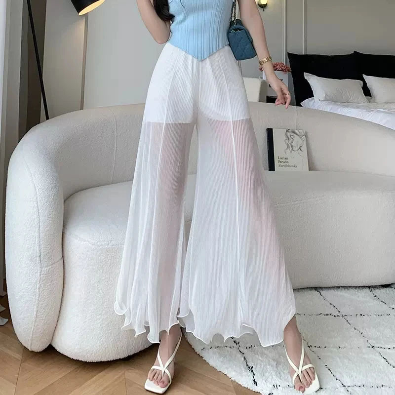 Y2K Ruffle Flare Wide Leg Pants - Summer Fashion Elastic Waist Casual Trousers