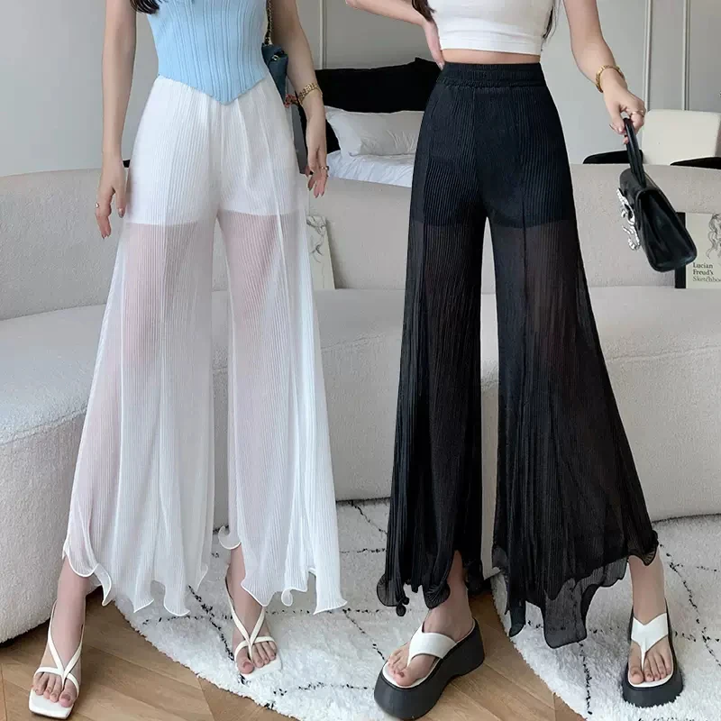 Y2K Ruffle Flare Wide Leg Pants - Summer Fashion Elastic Waist Casual Trousers