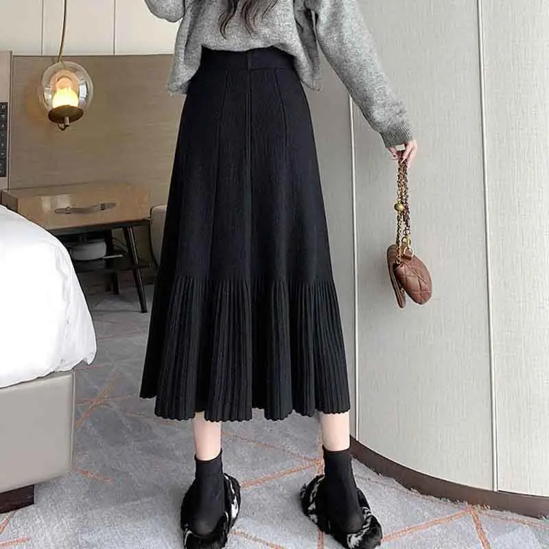 Y2K Ruffle Knit Skirt - High Waist Patchwork A-Line - Korean Preppy Style