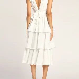 Y2K Ruffle Sling Midi Dress - Casual Sleeveless Vestidos