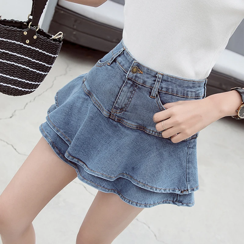 Y2K Ruffled Denim Mini Skirt - High Waist Summer Fashion for Women