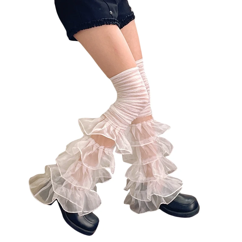 Y2K Ruffled Lace Leg Warmers - Thigh High Socks - Kawaii Streetwear