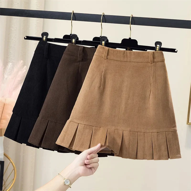 Y2K Ruffled Mini Skirt - Corduroy Pleated High Waist A-Line Skirt