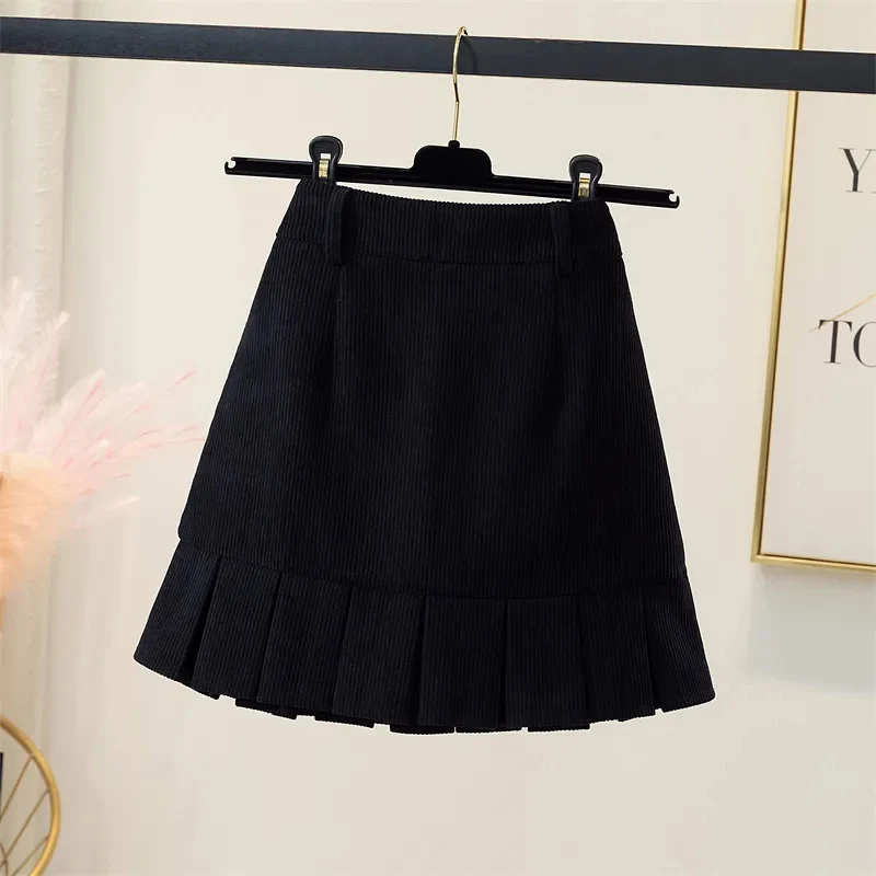 Y2K Ruffled Mini Skirt - Corduroy Pleated High Waist A-Line Skirt