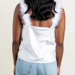 Y2k Satin Tank Top with Feather Shoulder Strap - Streetwear Camisole