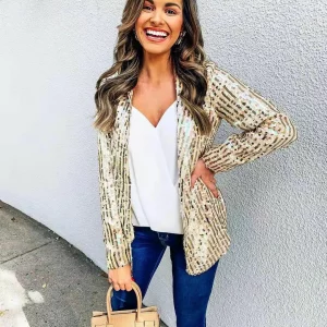 Y2K Sequin Blazer: Sparkle Top Long Sleeve Cardigan Coat