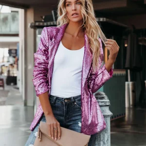 Y2K Sequin Blazer: Sparkle Top Long Sleeve Cardigan Coat