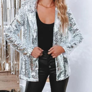 Y2K Sequin Blazer: Sparkle Top Long Sleeve Cardigan Coat