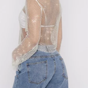 Y2K Sequin Feather Trim Crop Top - Vintage Fairycore Clubwear