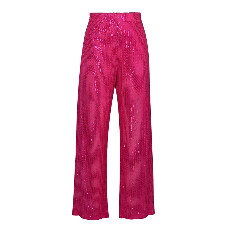 Y2K Sequin Wide Leg Pants - Glittery High Waist Clubwear