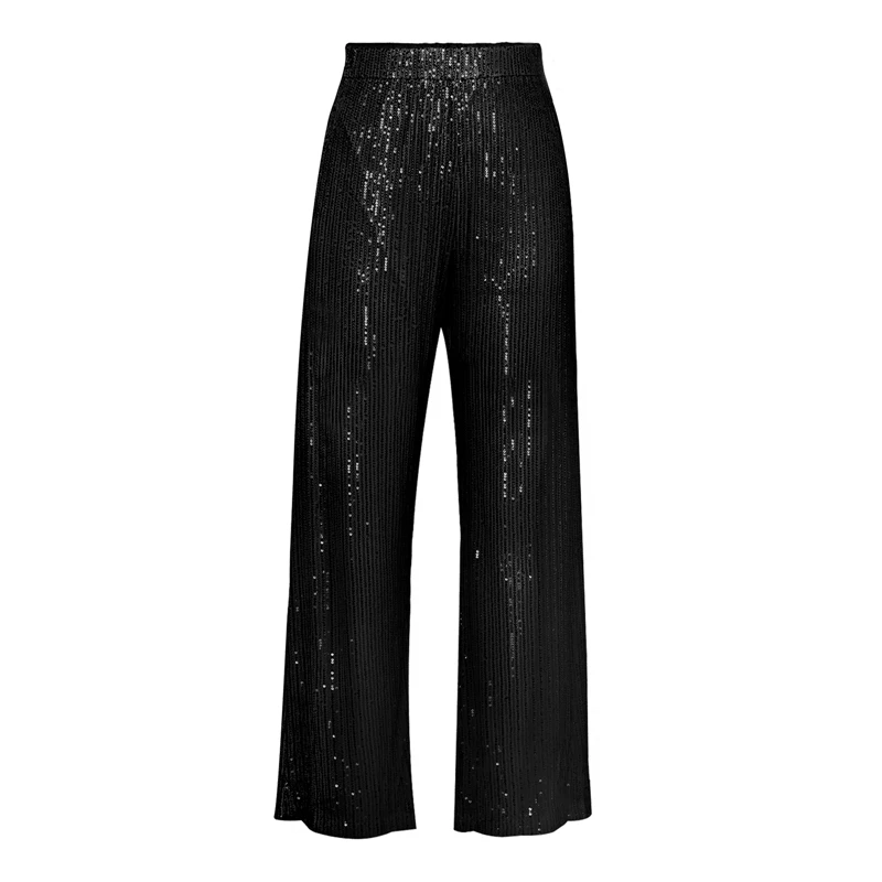 Y2K Sequin Wide Leg Pants - Glittery High Waist Clubwear