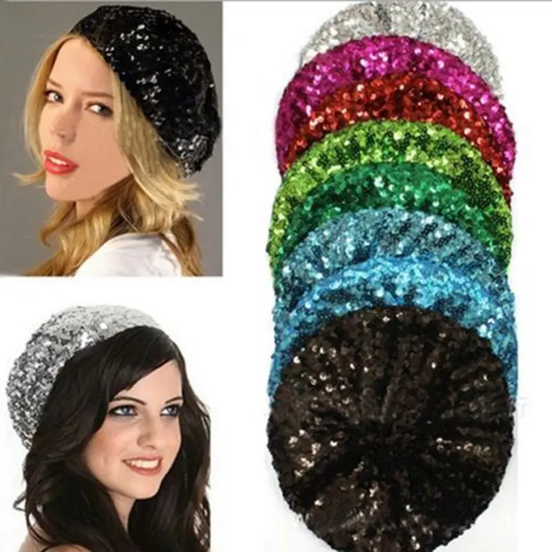 Y2K Sequined Beret Hat for Women - Club Dance Party Beanie