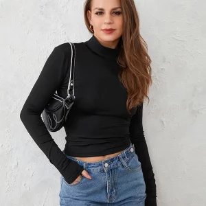 Y2K Sexy Backless Crop Top - Streetwear Spring Turtleneck T-Shirt