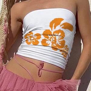 Y2k Sexy Tube Top: Flower Print Strapless Tank - Streetwear