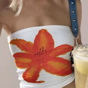 Y2k Sexy Tube Top: Flower Print Strapless Tank - Streetwear