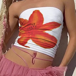 Y2k Sexy Tube Top: Flower Print Strapless Tank - Streetwear