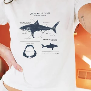 Y2K Shark Print Short-Sleeved Navel-Baring T-Shirt