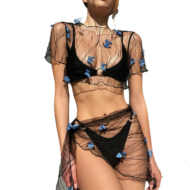 Y2K Sheer Crop Top and Sarong Set - Sexy Beachwear Outfit