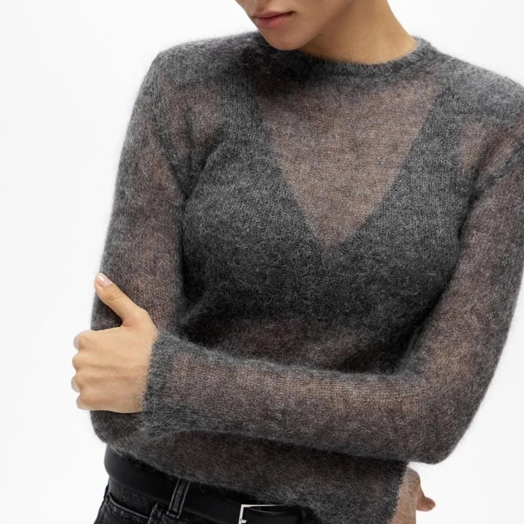 Y2K Sheer Knit Sweater - Sexy Street Style Top for Women