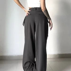 Y2K Shirred Wide Leg Pants - Retro Street Style Loose Sweat Trousers