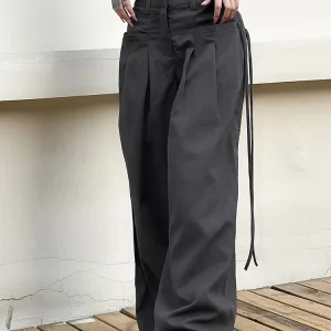 Y2K Shirred Wide Leg Pants - Retro Street Style Loose Sweat Trousers