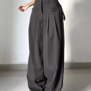 Y2K Shirred Wide Leg Pants - Retro Street Style Loose Sweat Trousers