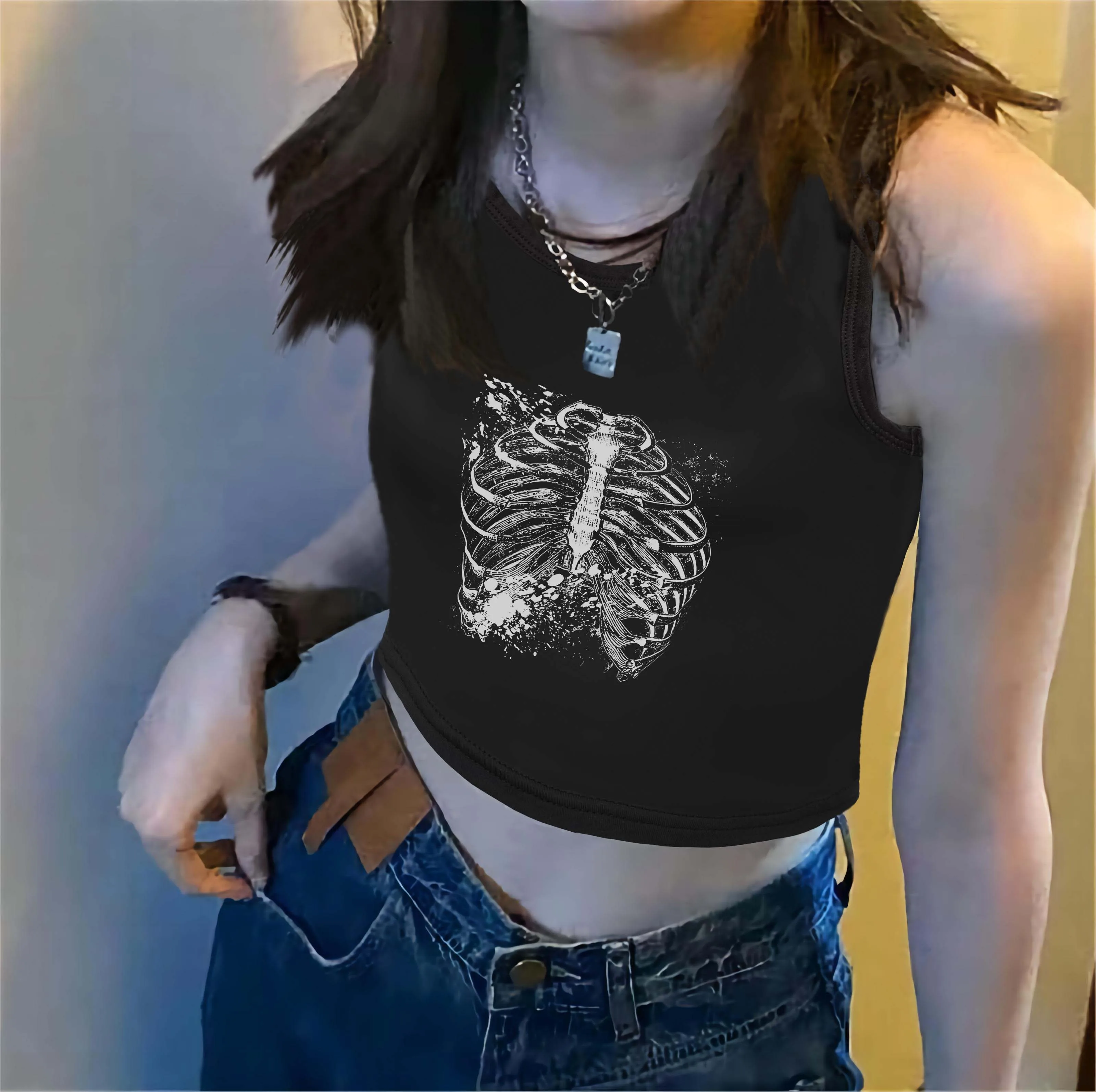 Y2K Skeleton Punk Fit Crop Top