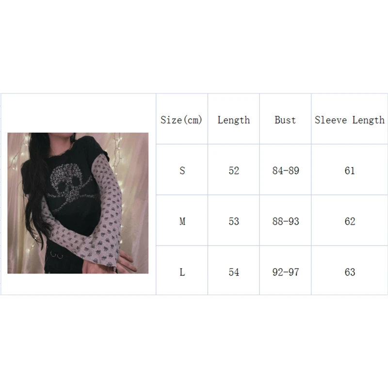 Y2K Skull Print Long Sleeve Tee - Punk Gothic Aesthetic Streetwear