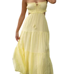 Y2K Smocked Tiered Sundress: Boho Sleeveless Square Neck Dress