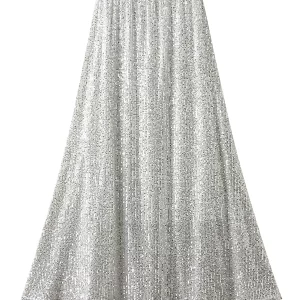 Y2K Sparkly Sequin Midi Skirt - Glitter High Waist Pencil Skirt for Formal Cocktail Party