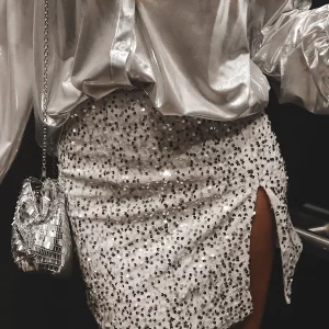 Y2K Sparkly Sequin Mini Skirt with High Waist and Split Hem - Party Streetwear