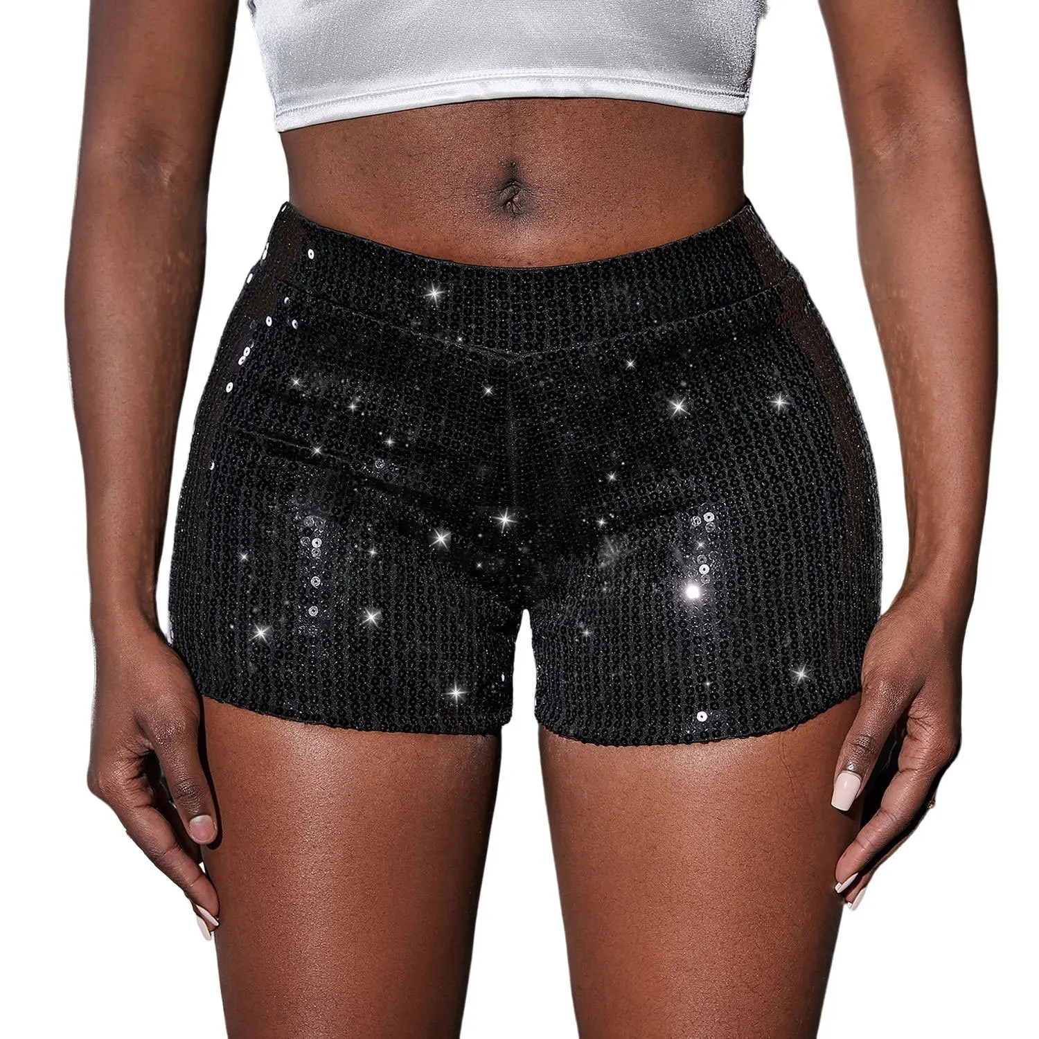 Y2K Sparkly Sequin Shorts: Slim Fit Casual Elastic Shiny Summer Nightclub Streetwear