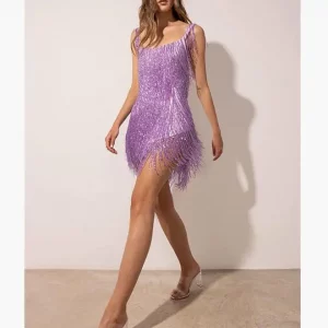 Y2K Sparkly Sequin Tassel Flapper Dress - Backless Party Clubwear