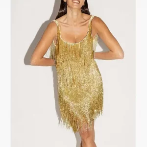 Y2K Sparkly Sequin Tassel Flapper Dress - Backless Party Clubwear