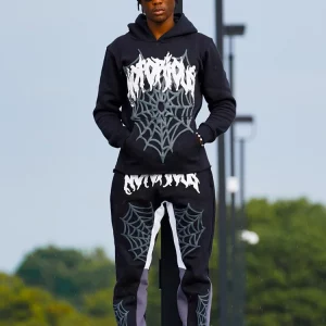 Y2K Spider Dark Rock Hip Hop Harajuku Foam Print Hooded Set