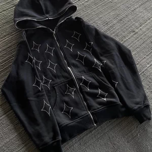 Y2K Spider Diamond Zipper Hoodie - Gothic Street Cardigan