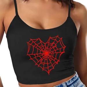 Y2K Spider Web Print Harajuku Aesthetic Graphic Crop Cami Top