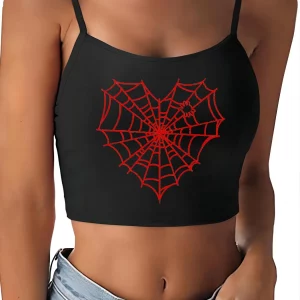 Y2K Spider Web Print Harajuku Aesthetic Graphic Crop Cami Top