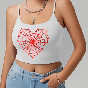 Y2K Spider Web Print Harajuku Aesthetic Graphic Crop Cami Top