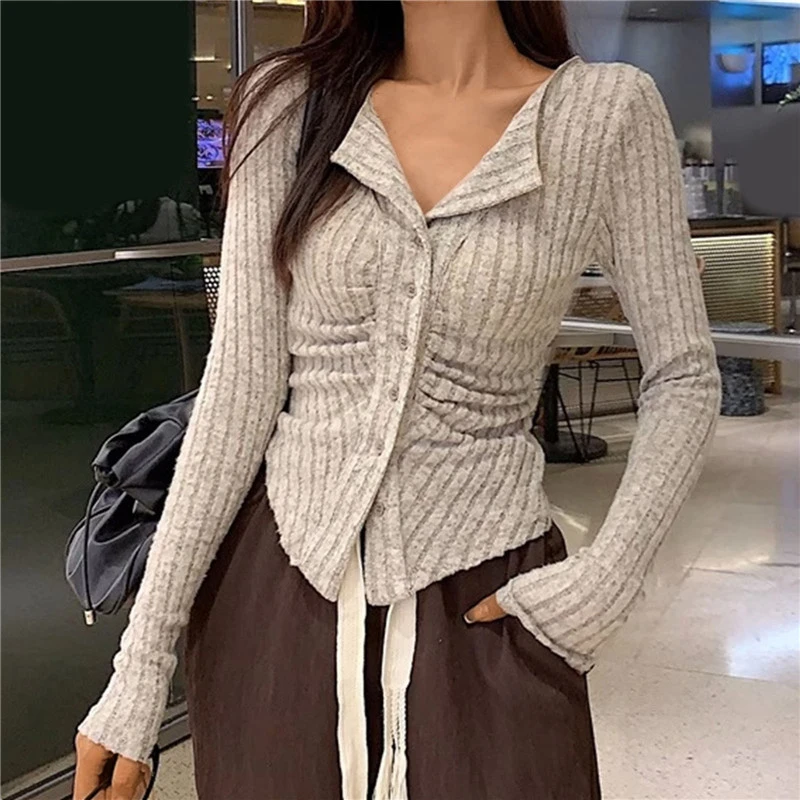 Y2K Spring Knitted Cardigan Sweater - Korean Chic Lapel Long Sleeve Fashion Jumper