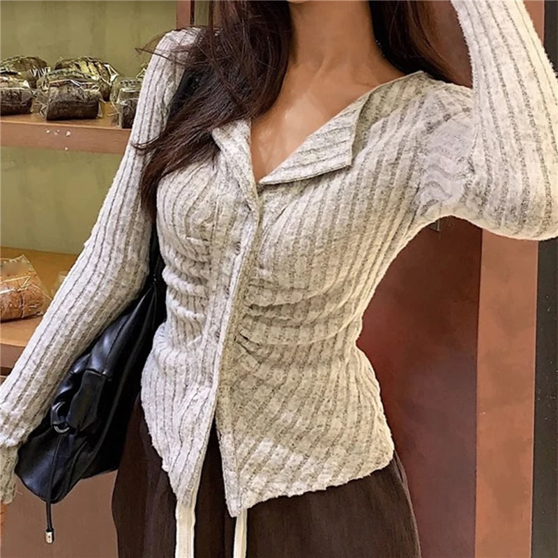 Y2K Spring Knitted Cardigan Sweater - Korean Chic Lapel Long Sleeve Fashion Jumper