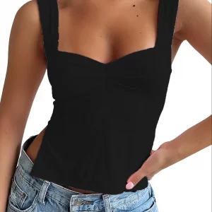 Y2K Square Neck Backless Vest Top with Halter T-Shirt