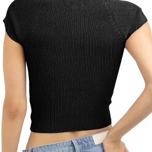 Y2K Square Neck Short Sleeve Crop Top - Women's Summer Tee