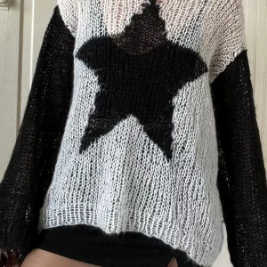 Y2K Star Pattern Loose Fluffy Sweater - Long Sleeve Knitwear